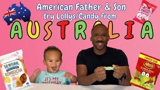 American Father & Son trying AUSTRALIAN Candy for the FIRST TIME Aussie food lollies & snacks
