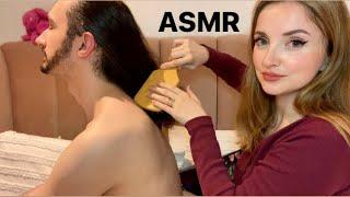 ASMR - GIVING MY PARTNER Hair Brushing Neck + Nape Massaging With Oils For Ultimate Relaxation