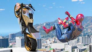 GTA 5 Iron Spiderman Motorcycle StuntsFailsRagdolls Euphoria Ragdolls Long Video Ep 2