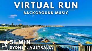 Virtual Running Video For Treadmill with Music In #Sydney  Bondi Beach To Coogee Beach  51 Min