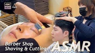 ASMR The Korean lady barber is cutting fashionable hair  relaxing shaving  shampoo massage