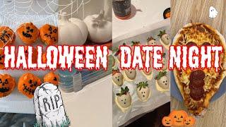 Halloween date night   halloween baking spooky pizza making and painting pumpkins