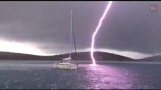 Viral Video UK Lightning strike nearly hits boat