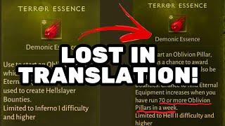 Hidden Oblivion Pillar Hidden Changes Patch note Mistranslations? Diablo Immortal