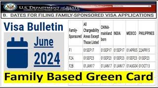 Visa Bulletin June 2024 for Family Based Green Card  F1 F2A F2B F3 and F4 Visas.