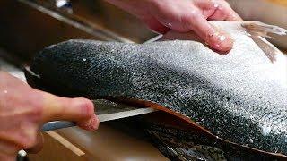Японская еда - рыба навыки резки лосось макрель кальм
