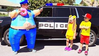 Diana and Roma practice safe driving and learn the rules of the road   Kids Play Police Compilation