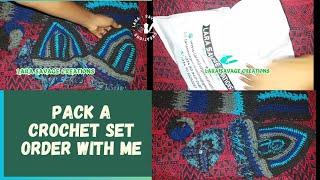 Crochet Set Packing  Pack a Customers Order With Me  Crochet Bralette Shrug Scrunchie Wallet
