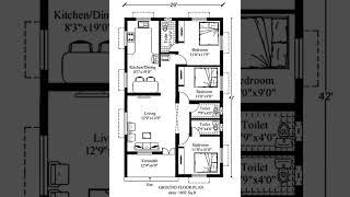 26x42 house plan  1000 sqft house plan  north facing house plan #houseplans #2dplan #2bhk #home