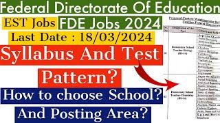 Federal Directorate of Education FDE Jobs for Teachers 2024 - Syllabus and Test pattern fde for EST