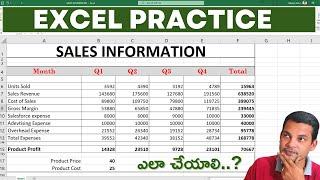 Ms Excel Exercises for Students  How to Make Sales Information Sheet?  Telugu