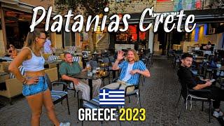 Platanias Crete Chania casual EVENING walking tour 4k Kreta Greece 2023