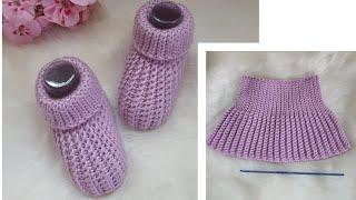 سهل جدا حذاء كروشيه بقطعه واحده لأي مقاس crochet easy slipper