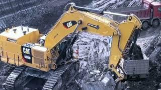 Caterpillar 6015B Excavator Loading Truck Working on Coal Mines