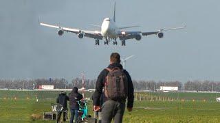 CROSSWIND LANDINGS during a STORM at AMSTERDAM - Boeing 747 B777 Airbus A330 ... 4K