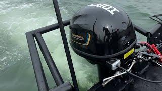 Brand new diesel outboard 🫢 with indestructible HDPE boat. #whistlindiesel #workboat