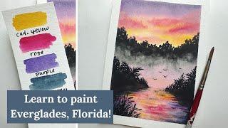 WATERCOLOR TUTORIAL  Everglades National Park FLORIDA  Step-by-step SUNSET Landscape Painting