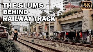 The Slums Behind Railway Track - Walking Tour 4K