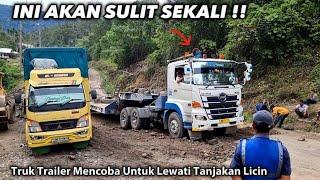 Ini Sulit Sekali  Truk Trailer Tak Sanggup MeLewati Tanjakan Licin Di Batu Jomba  Extreme Road