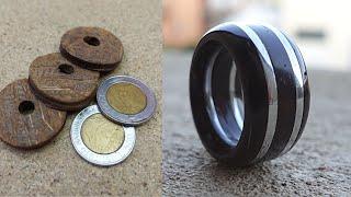 How to make a ring using coconut shell and coin  biddis creativity  ring making 