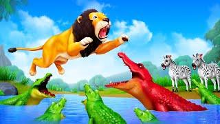 Lion King vs Crocodile - Wild Animals Rescue Mission  Zebra Elephant Mammoth Tiger Hippo Cartoons