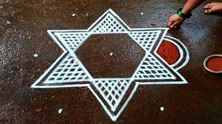 Pongal special star birds kolam5*3 Sankaranti chukala muggulubhogi simple kolamBeautiful rangoli