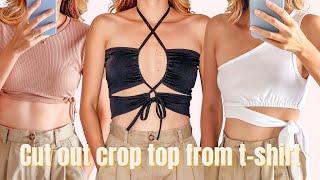 DIY Cut out crop top from t-shirt  T-shirt transformation ideas  Easy sewing tutorial for beginner