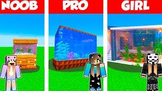 Minecraft Battle AQUARIUM HOUSE BUILD CHALLENGE - NOOB vs PRO vs GIRL  Animation OCEANARIUM