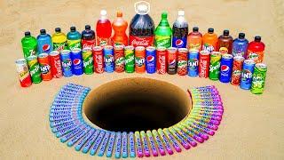 Big Coca Cola Mirinda Fanta Pepsi Sprite and Many Soft Drinks vs Different Mentos Underground