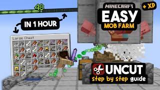 UNCUT TUTORIAL EASIEST Mob XP Farm in Minecraft - 1100 Items Per Hour - Java ONLY Tutorial