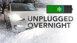 Leaving a Tesla Unplugged in Winter Overnight Battery Cold Test in Canada