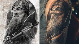 Realistic Viking - Shoulder Tattoo drakkar  beard  details with white