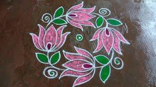 Karthika masam special lotus rangoli designsBeautiful lotus rangoli Thamarai kolam Latha kolam