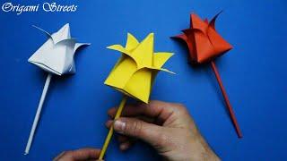 Как сделать тюльпан из одного листа бумаги  How to make a tulip from a single sheet of paper