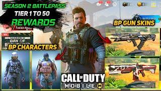 TIER 1 TO TIER 50 ALL BATTLEPASS REWARDS DETAILED LOOK  SEASON 2 BP REWARDS  COD MOBILE