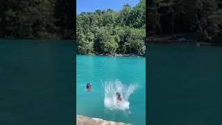 Jumping into the Blue Lagoon in Jamaica 