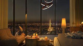 On A Rainy Night - Cozy Bedroom With A Night View Of Paris - Jazz Music for Relax and Study