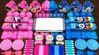 PINK VS BLUE MICKEY MINNIE MOUSE  Mixing Random Things Into Glossy Slime #1428