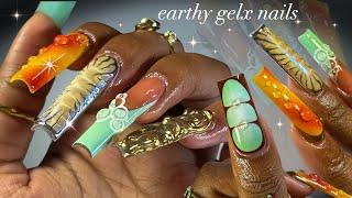 Earthy GelX Nails‍🟫 simple gelX application + unique nail art