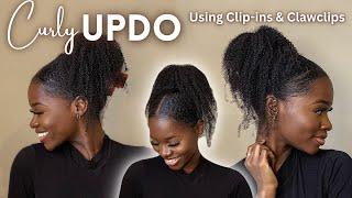 Curly Updo with side bangs using claw-clips and clip-ins  4c Natural hairstyles