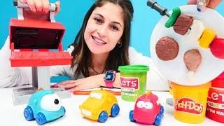 Araba oyunları. Oyuncak arabalar için yemek yapalım. Play Doh oyun hamuru oyunları.