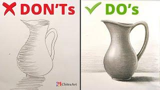 Donts & Dos  How to Draw Realistic 3D Jug Easy Step by Step Pencil Shading Tutorial for Beginners