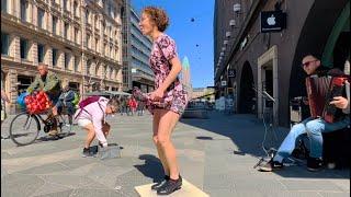 Miss Moonshine Buckdancing w Busker Sasha Accordion - Stockmanns Alexander St Helsinki Finland