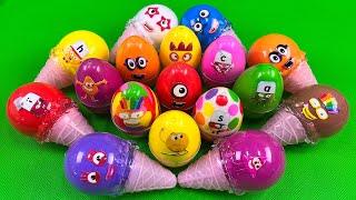 Rainbow Eggs Looking Numberblocks with CLAY inside Ice Cream Cone Coloring Satisfying ASMR Videos