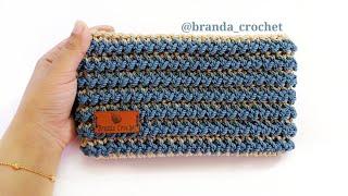 كروشيه بورتفيه بخيط المكرمية بغرزة جديدة وسهلة - Crochet pouch tutorial with wavy stitch