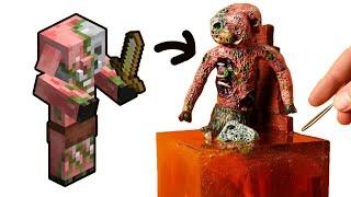 2D to 3D Making Realistic Minecraft Zombified Piglins Diorama with Resin