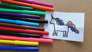 Unicorn çizimi  keçeli kalemler ile kolayca resim yapma  drawing unicorn picture.