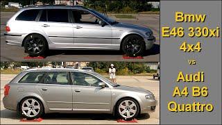 SLIP TEST - Bmw E46 330xi 4WD vs Audi A4 B6 1.8T Quattro - @4x4.tests.on.rollers
