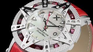 Xoskeleton 41mm Womens Superlative Star LE White MOP Dial Lipstick Red Topaz Leather Strap Watch