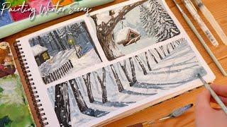 Painting Snowy Winter Landscapes️Gouache Painting️